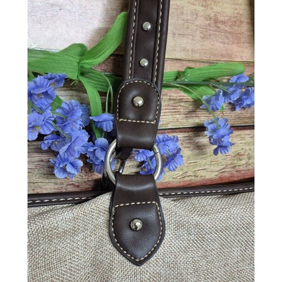 Montana West Tan Canvas & Brown Studded Trim Horse Painting  Large Purse Tote - Picture 6 of 12